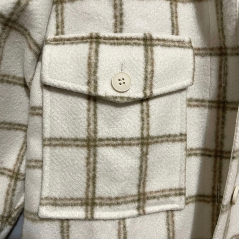 Women’s Treasure & Bond Plaid Puff Sleeve Shacket Shirt Jacket Ivory XS NWT - Picture 3 of 13